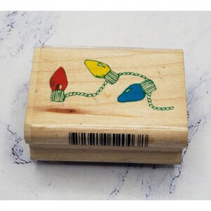 Inkadinkado Christmas String Lights Wood Mount Rubber Stamp 2003J